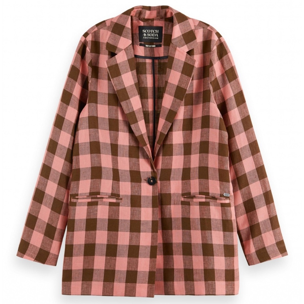 Scotch & Soda Checked Linen Blazer - Dusty Pink